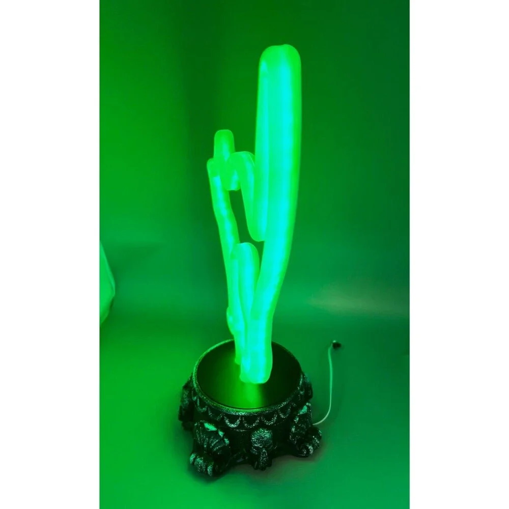 Halloween Spooky Cat Neon Lamp Desk Light Green Battery Operated Party Decor EUC